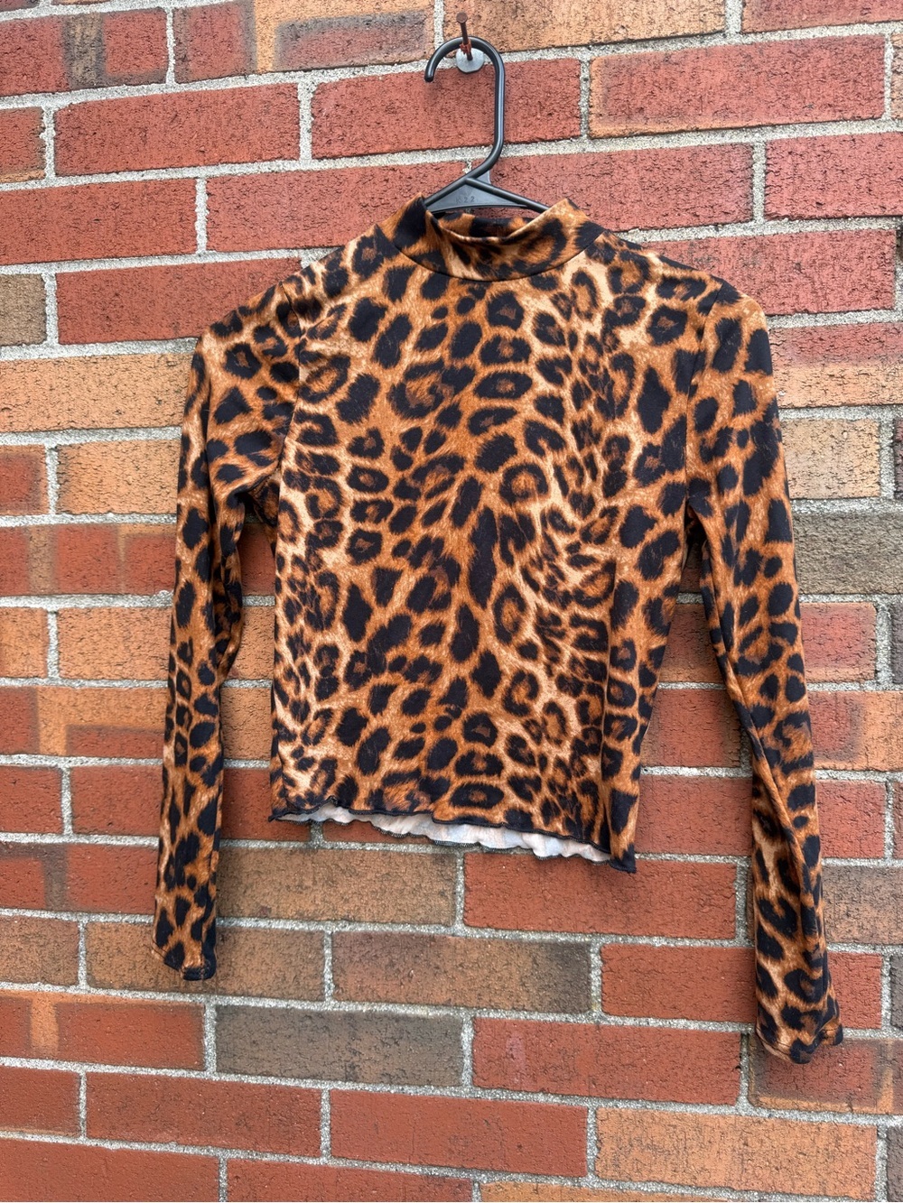 Olivia Rae New York Leopard Print Mock Neck Mesh Top XS Y2K